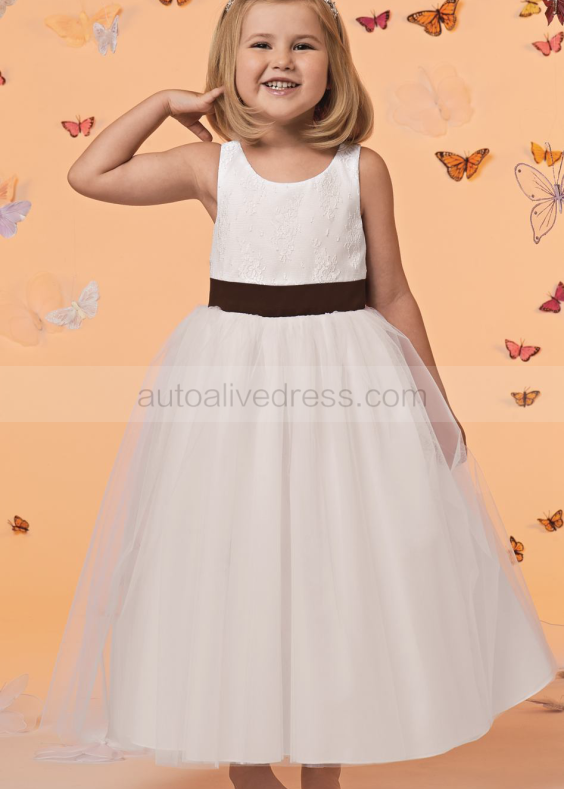 Ivory Lace Tulle Diamond Back AnkleLength Flower Girl Dress